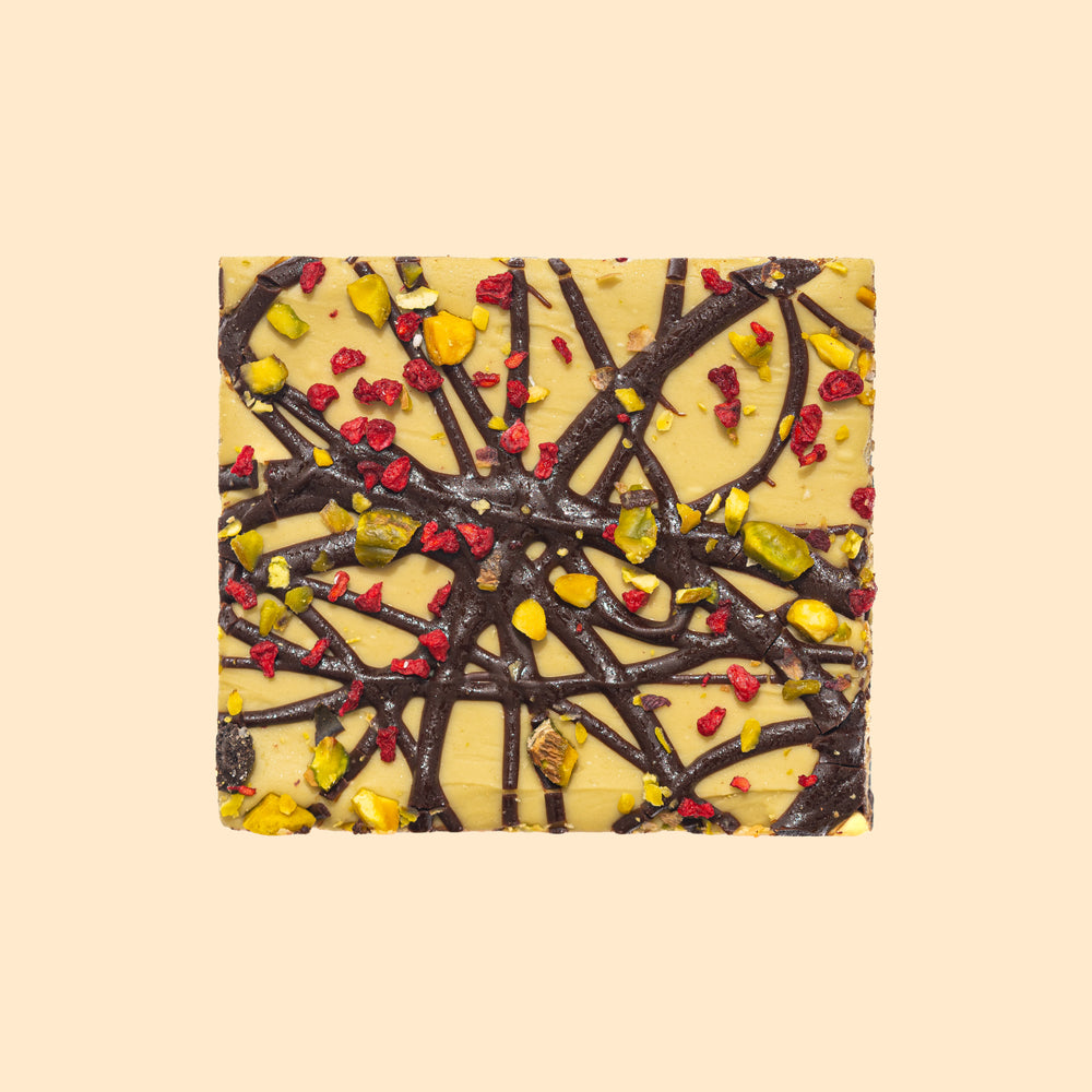 Raspberry Pistachio Deluxe Brownie